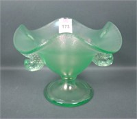 Fenton Florentine Green #1533A Dbl Dolphin Compote