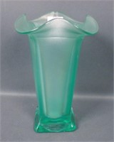 Diamond Green Square Crimped Top Vase.