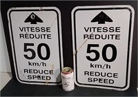 Two Reduce Speed 50km/h Metal Signs 11.75x17.75"