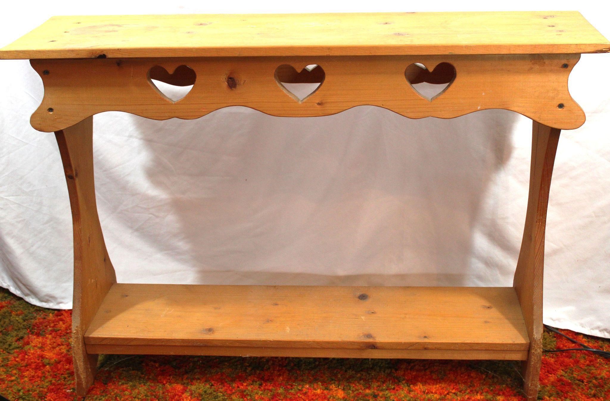 Hand-Made "Heart Cut-Outs" Pine Console Table