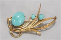 10ct Gold and Turquoise Brooch,