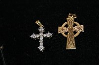 2pc Gold Crosses 1 - 14kt approx 1" long very