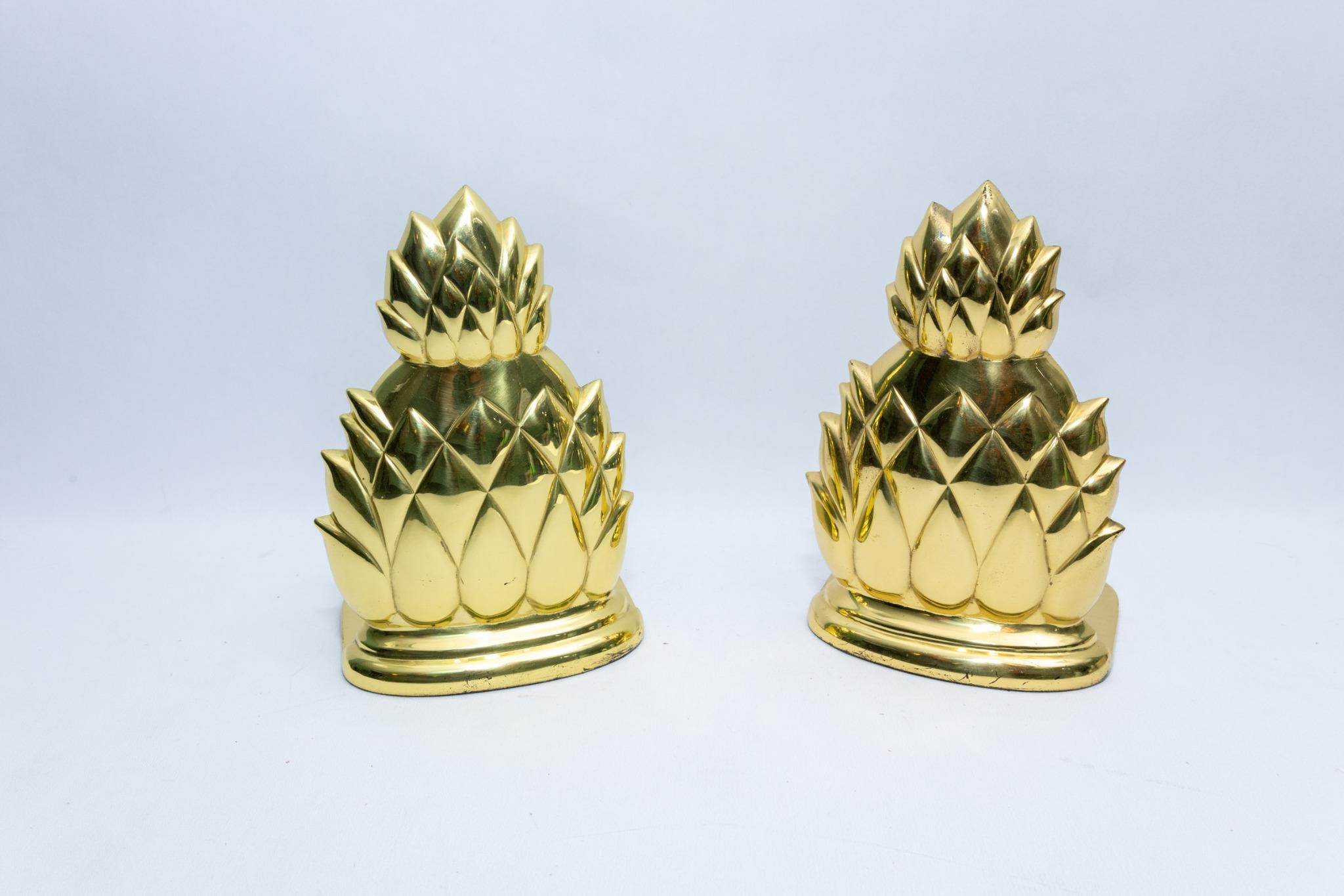 Pair of vintage brass pineapple-form bookends