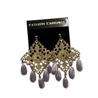 Bold Dangle Earrings With Purple Pearl Accents