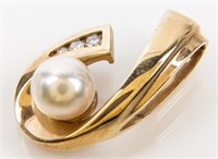 Jewelry 14kt Yellow Gold Pearl & Diamond Pendant