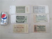 6 billets de banque Allemands des années 1940