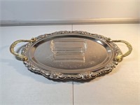 Silver Plated Serving Tray with Glass Butter Dish