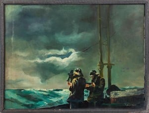 E. Richardson Sailors at Sea Oil on Canvas