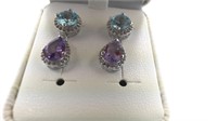 4ct amethyst and blue topaz earrings
