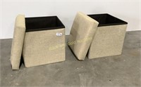 (2)Faux Linen Folding Storage Containers W/Lid