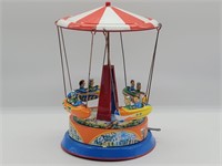 Vtg. German Tin Toy: Swinging Rocket Ship Carousel