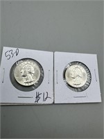 2 1953-D Washington Silver Quarters