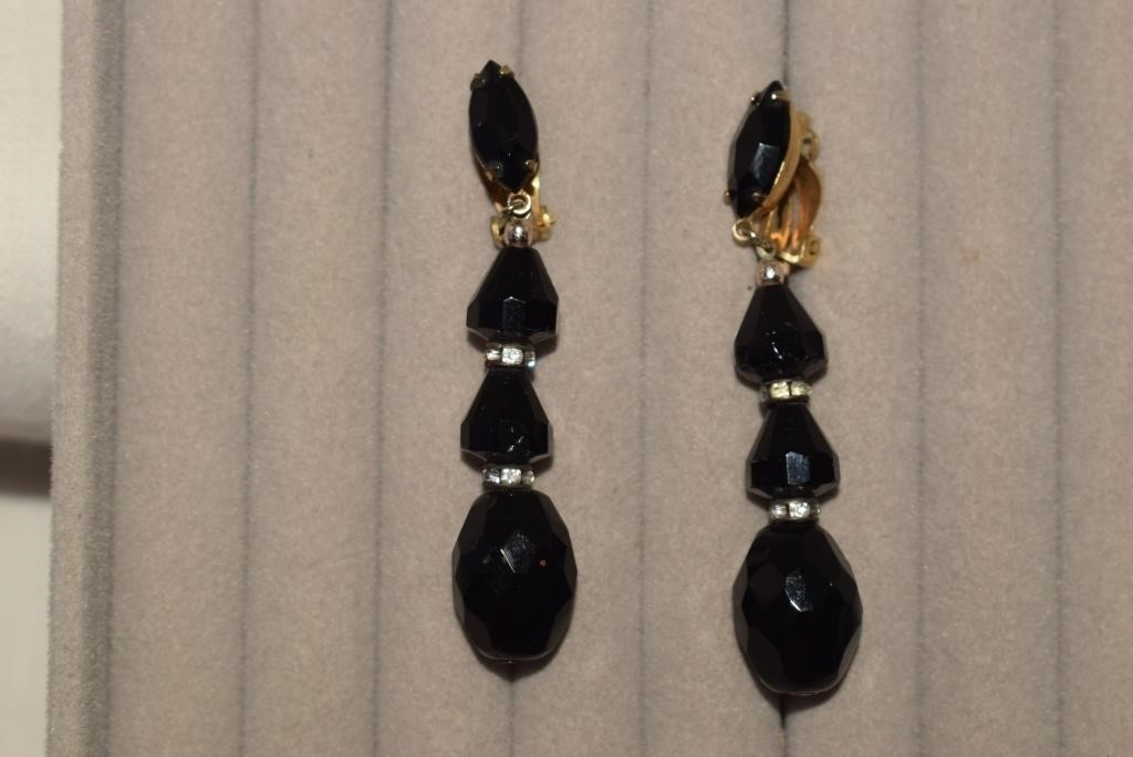 Lewis Segal Faceted Drop Clip-On Earrings