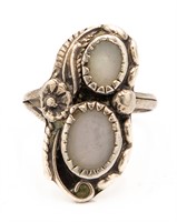 Signed Navajo Sterling Mother Of Pearl Ring Sz. 4