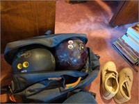 Bowling balls, bag, and shoes