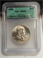 OF) 1961 ICG MS63 silver Franklin half dollar