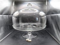 MODERN GLASS DOME COVERED CAKE PLATE ON PEDISTAL