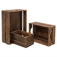 Set of 3 MyGift Nesting Rustic Brown Wood Storage