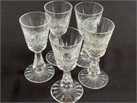 Lot of five crystal cordial glasses