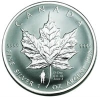 99.99 Silver 2004 RCM Maple Leaf D-Day $5 Coin