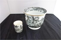 2 PC. SPODE "COPELAND" PATTERN WASTE JAR AND CUP