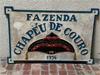 1954 Cast Iron Sign Fazenda Chapeu De Couro