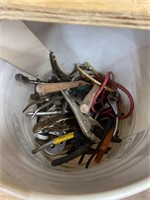 Bucket of Hand Tools Pliers Straps & More