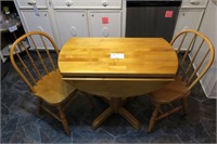 36" X 16" maple drop leaf table with 2 chairs