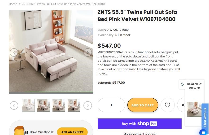 ZNTS 55.5" Twins Pull Out Sofa
