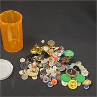 Vtg Pill Bottle With Buttons