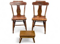 Antique Fishback Chairs + Footstool