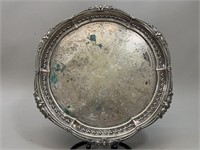 W&R Ornate Silver Plate Round Footed Tray
