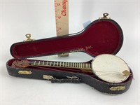 Miniature 4-String Banjo w Original Case, Fair