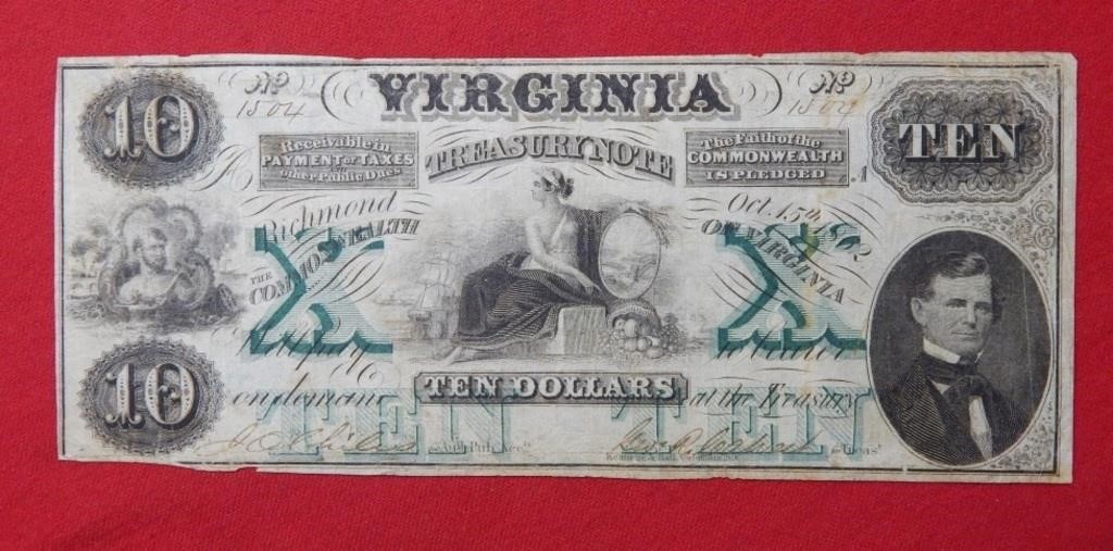 1862 $10 Virginia Treasury Note #1504