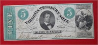 1862 $5 Virginia Treasury Note #4610