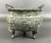 Small Chinese Qing Dynasty Bronze Tripod Censer