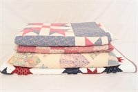 4 Hand-Made Patchwork Quilts, Fans, 8-Sided Star+