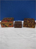 Three Flemish Art Wood Pyrography Boxes x3