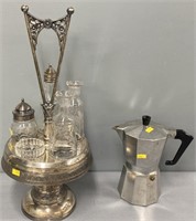 Silverplate Cruet Set & Art Deco Coffee Pot