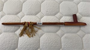Native Wood Peace Pipe w/Leather & Beads, 23"