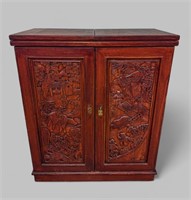 20th CENTURY ORIENTAL CARVED BAR CABINET