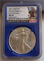 Early Release 2021 Silver Eagle: MS69 Blue Case