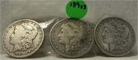 1889-O, 90-O, 91-O MORGAN SILVER DOLLARS - 3 X BID