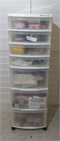 ROLLING PLASTIC STORAGE DRAWER UNIT WITH CRAFT SUP