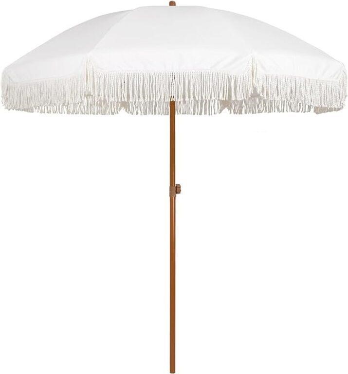 7ft Patio Umbrella with Fringe Outdoor Tassel
