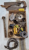 Box lot- Misc, saws, chalk line etc