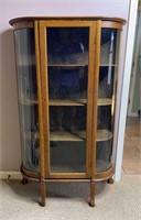 Solid Oak Curved Glass 4 Tier Curio Cabinet