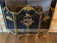 Antique Ornate Brass Fireplace Screen