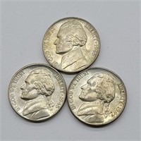 3- 1945 D SILVER NICKELS GEM BU