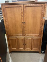 5.5ft tall Oak Armoire Cabinet with lower storage